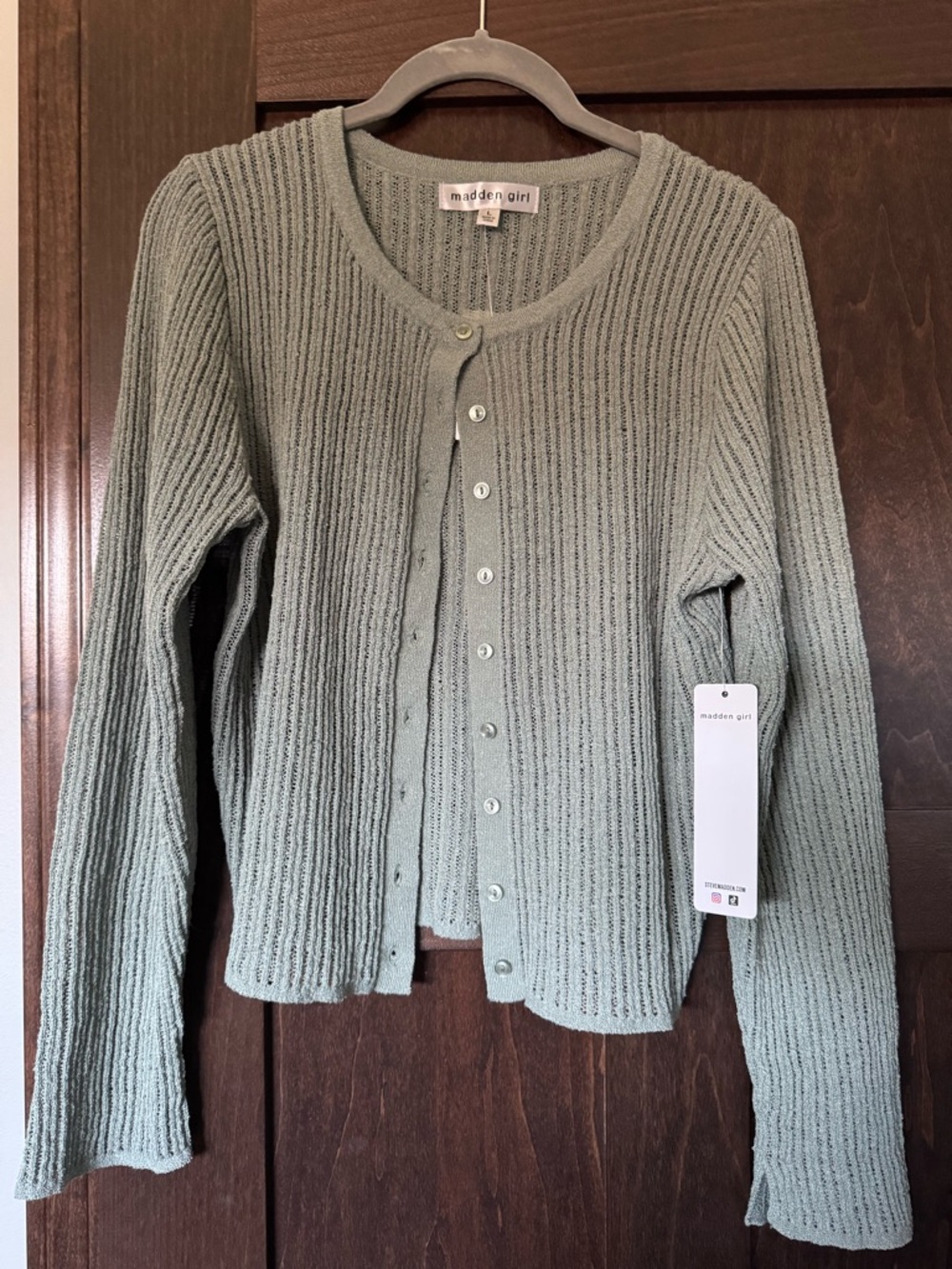 Sage Green Pointelle Striped Crop Cardigan
